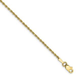 1.5mm, 10k Yellow Gold Diamond Cut Solid Rope Chain Anklet, 9 Inch
